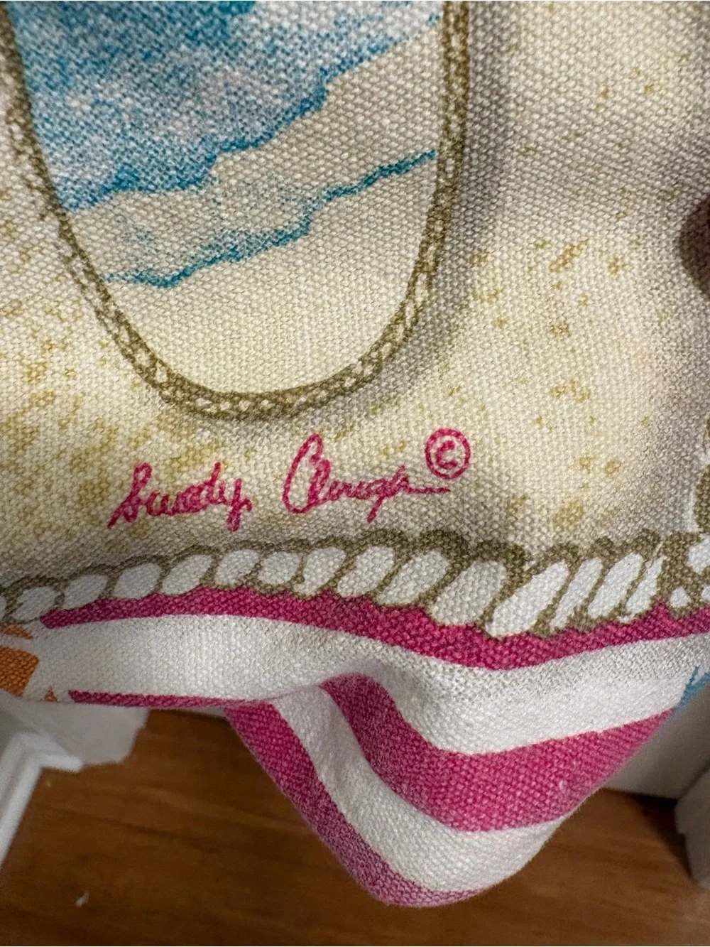 Sandy Clough colorful flip-flop print canvas beach tote bag,  12 by 16 by 5”